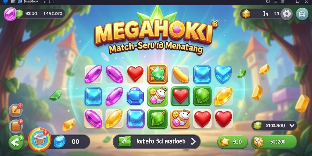 Tampilan gameplay seru dari MEGAHOKI saat mencocokkan item Match-3.