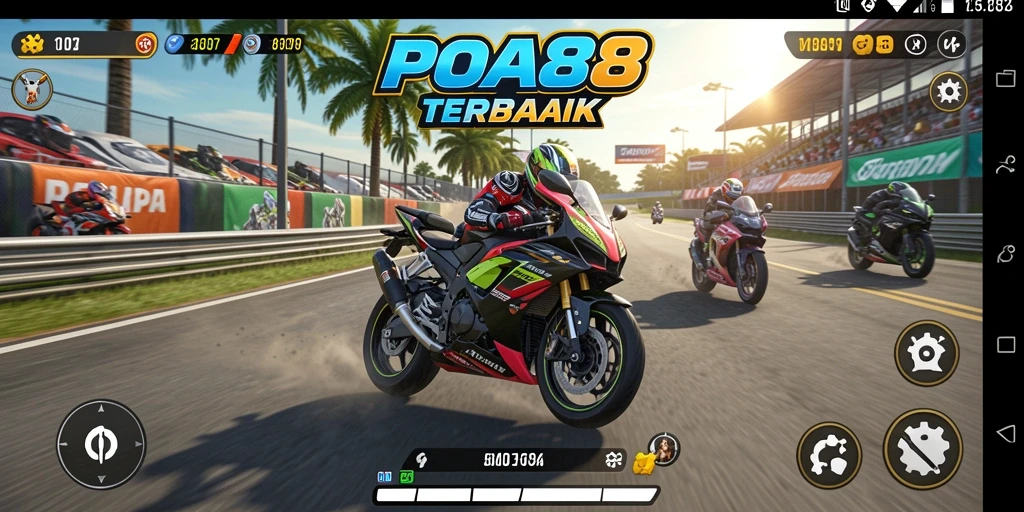 Tampilan gameplay seru di POA88 dengan berbagai motor balap.